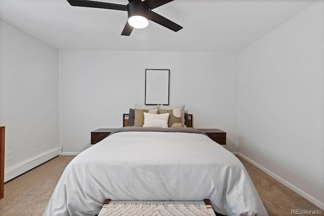10801 W 29th Ave, Lakewood, CO 80215 - bedroom with carpet floors, a ceiling fan, baseboards, and a baseboard radiator