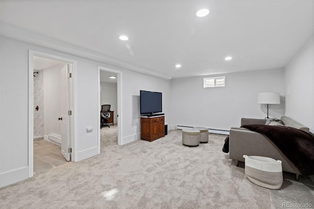 10801 W 29th Ave, Lakewood, CO 80215 - interior space with recessed lighting, light carpet, and a baseboard radiator