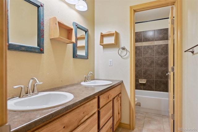 1625 N Yoder Rd, Yoder, CO 80864 - bathroom with double vanity, tile patterned flooring, bathing tub / shower combination, and toilet