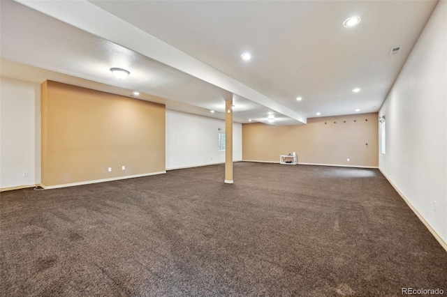 1625 N Yoder Rd, Yoder, CO 80864 - basement with recessed lighting, dark colored carpet, and baseboards