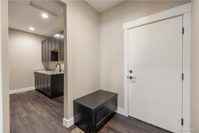 mudroom featuring sink and dark hardwood / wood-style flooring