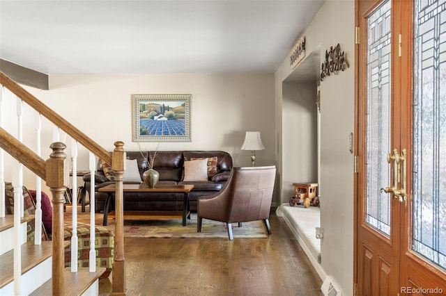 4810 W 102nd Pl, Westminster, CO 80031 - living room featuring wood finished floors and stairway