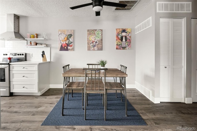 2271 Coronado Pkwy N Unit D, Denver, CO 80229 - dining room with ceiling fan, wood finished floors, baseboards, and a textured ceiling