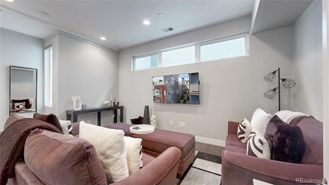 living room with wood-type flooring