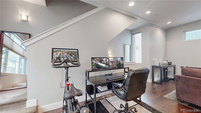 office featuring plenty of natural light and dark wood-type flooring