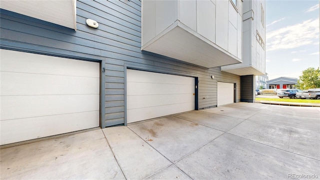 garage with wood walls