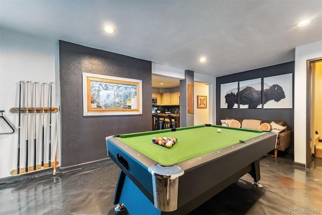 game room featuring billiards, baseboards, and recessed lighting