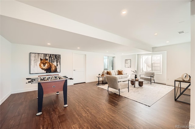 8648 Carneros Ct, Parker, CO 80138 - game room with dark wood-style flooring and recessed lighting