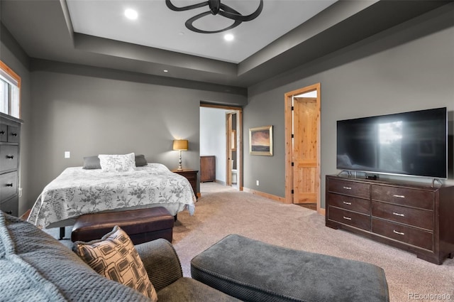 25350 Ridge Way, Golden, CO 80401 - bedroom with carpet, a raised ceiling, baseboards, and recessed lighting