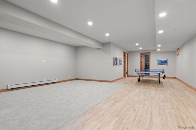 25350 Ridge Way, Golden, CO 80401 - playroom with a baseboard heating unit, recessed lighting, light wood-type flooring, and baseboards