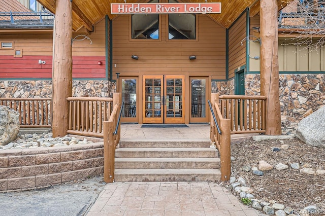 22714 US Highway 6 Unit 5945, Keystone, CO 80435 - entrance to property featuring french doors and stone siding