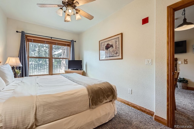 22714 US Highway 6 Unit 5945, Keystone, CO 80435 - bedroom featuring carpet floors, a textured wall, and a ceiling fan