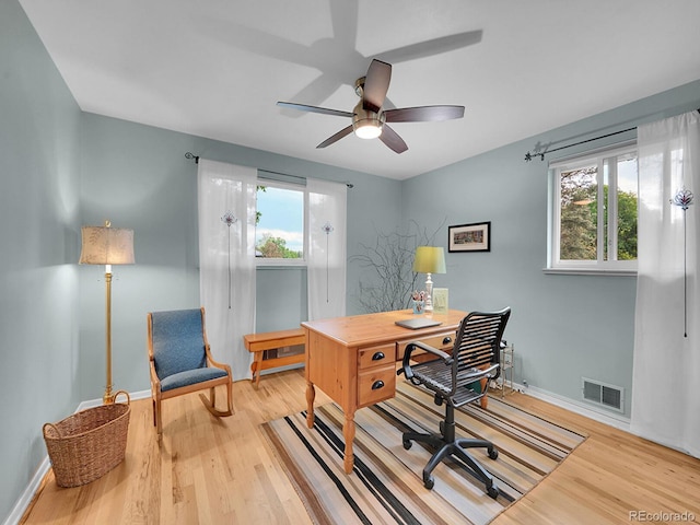 595 W Lake Ave, Littleton, CO 80120 - office featuring light wood finished floors, ceiling fan, and baseboards