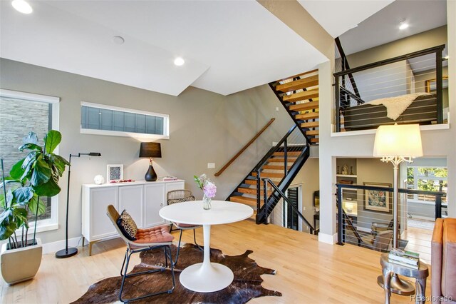 357 Pascal St, Fort Collins, CO 80524 - dining room with wood finished floors, baseboards, recessed lighting, and stairs