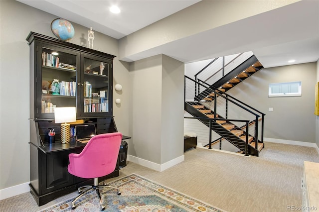 357 Pascal St, Fort Collins, CO 80524 - office area with baseboards, carpet flooring, and recessed lighting