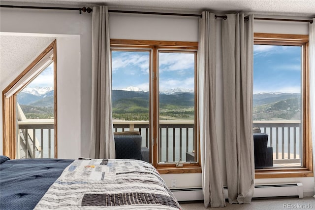 369 County Road 4051, Granby, CO 80446 - bedroom with a baseboard radiator, a mountain view, and access to exterior