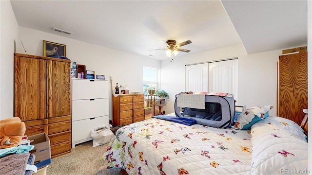 40291 Gold Nugget Dr, Deer Trail, CO 80105 - bedroom with carpet floors, a closet, and a ceiling fan