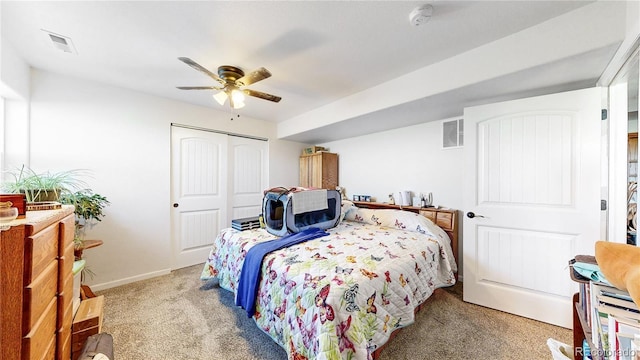 40291 Gold Nugget Dr, Deer Trail, CO 80105 - bedroom with light colored carpet, a closet, and ceiling fan