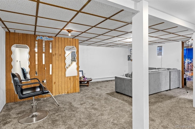 1732 Lansing St, Aurora, CO 80010 - below grade area featuring carpet floors and wood walls