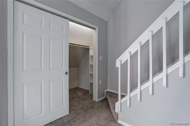 interior space with baseboards and carpet floors