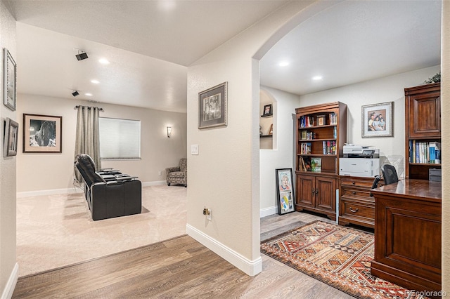 13326 Olive Way, Thornton, CO 80602 - office with arched walkways, wood finished floors, baseboards, and recessed lighting