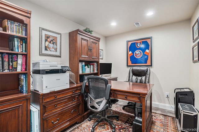 13326 Olive Way, Thornton, CO 80602 - home office featuring wood finished floors, baseboards, and recessed lighting