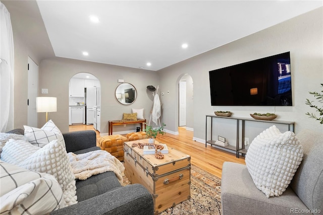 living room featuring wood-type flooring