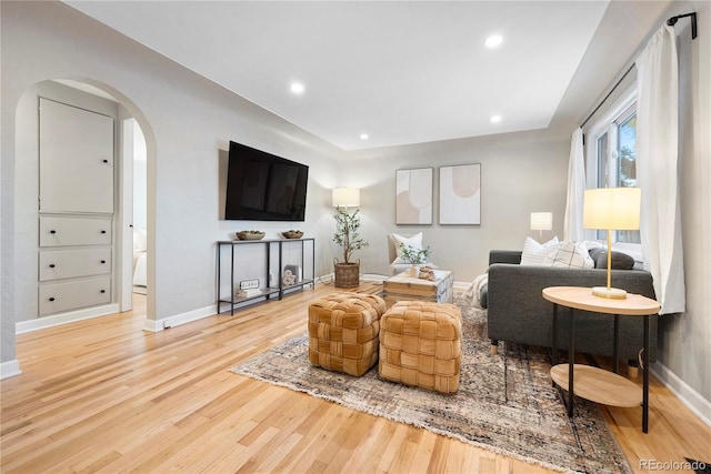 living room with light wood-type flooring