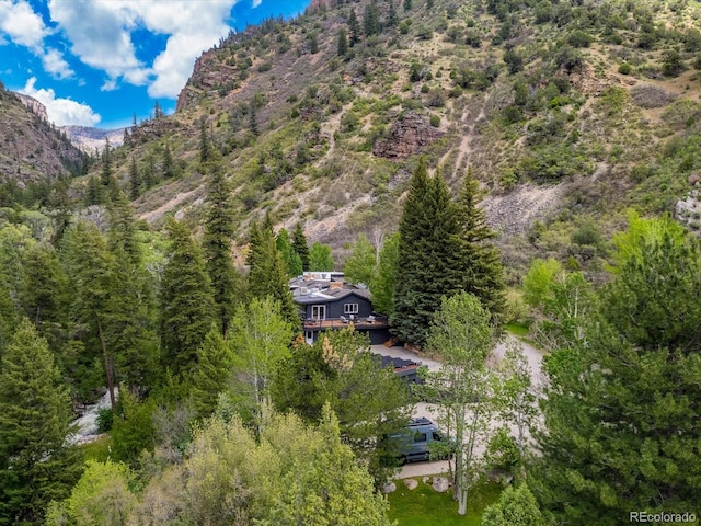 birds eye view of property featuring a mountain view