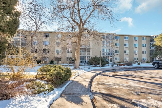 view of snow covered property