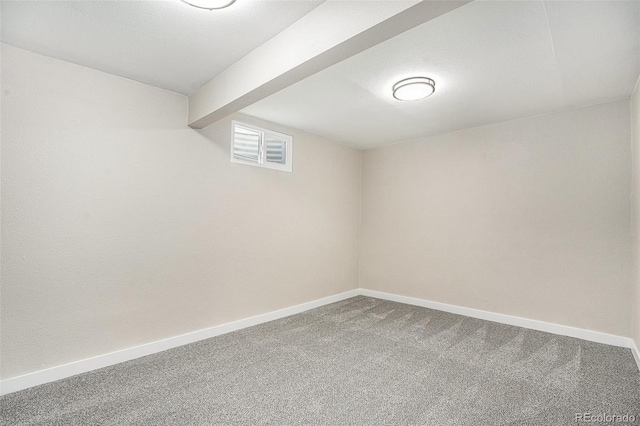 basement featuring carpet flooring