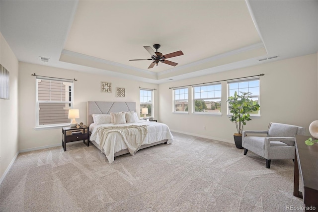 10387 Harrisburg St, Parker, CO 80134 - carpeted bedroom featuring a tray ceiling and ceiling fan