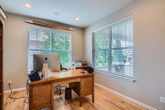 23503 E Minnow Dr, Aurora, CO 80016 - office area featuring light wood-style flooring and recessed lighting