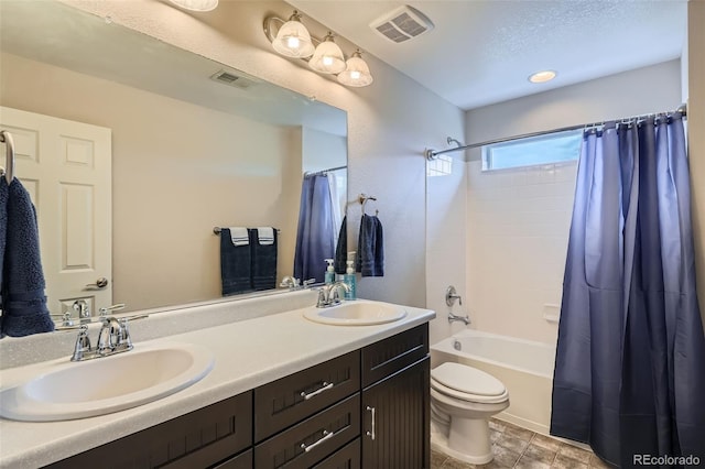 23503 E Minnow Dr, Aurora, CO 80016 - full bathroom featuring double vanity and shower / bathtub combination with curtain
