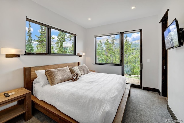 carpeted bedroom featuring access to outside