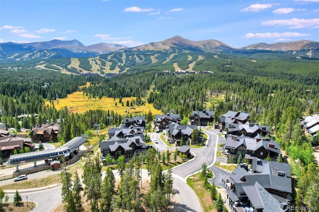 birds eye view of property featuring a mountain view