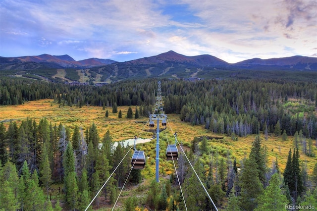 bird's eye view with a mountain view