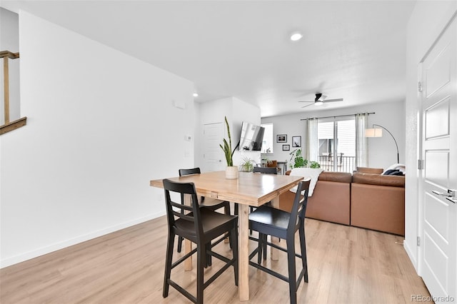 5387 Pierson Ct, Wheat Ridge, CO 80033 - dining room featuring light wood finished floors, ceiling fan, baseboards, and recessed lighting