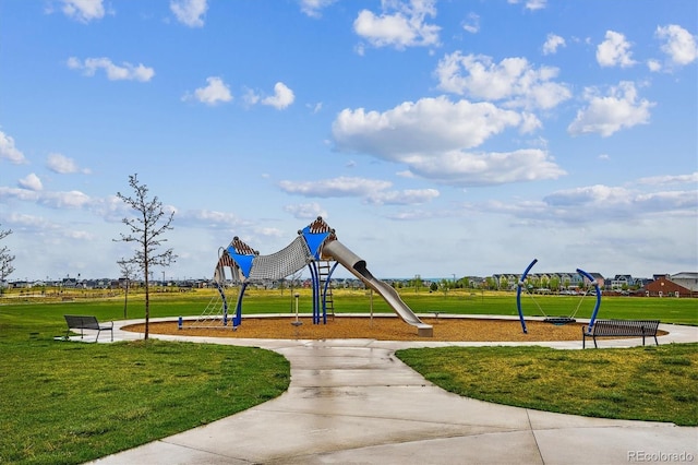 community playground with a lawn