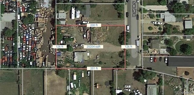 971 S Wolff St, Denver, CO 80219 - aerial overview of property's location featuring property boundaries highlighted