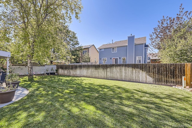 view of yard with a fenced backyard