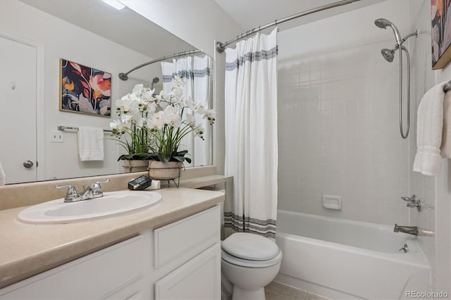 9194 Hickory Cir, Highlands Ranch, CO 80126 - bathroom featuring vanity, shower / bath combo with shower curtain, and tile patterned floors