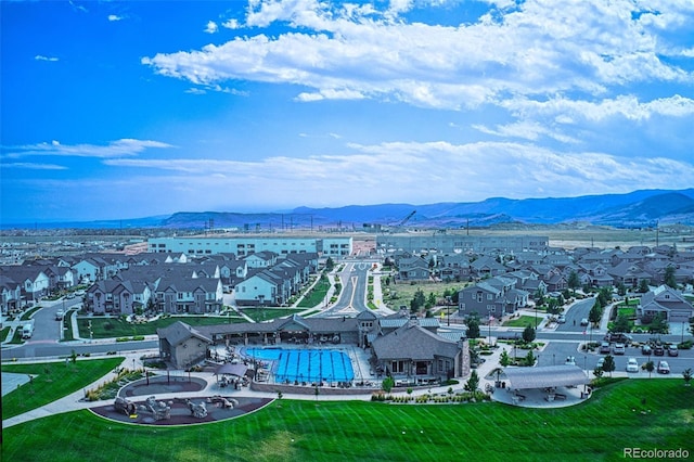 bird's eye view with a residential view and a mountain view