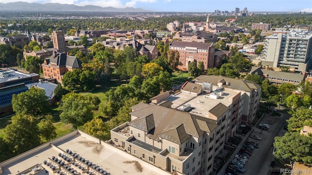 drone / aerial view featuring a mountain view