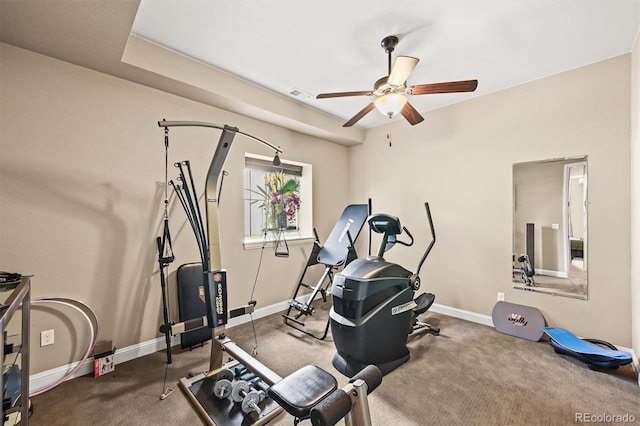 7367 S Tempe Ct, Aurora, CO 80016 - exercise room featuring a ceiling fan and carpet flooring