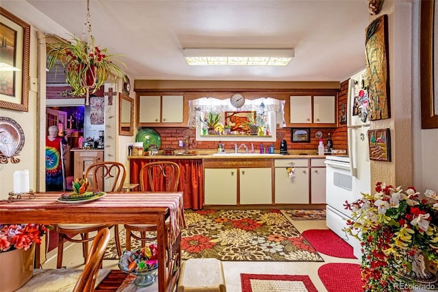 kitchen featuring sink, backsplash, and electric stove