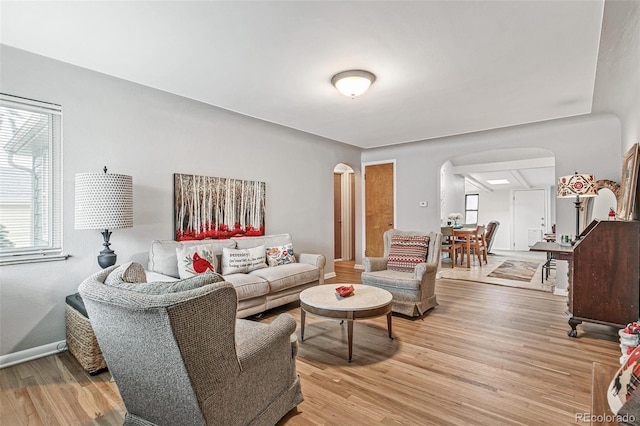 living room featuring light wood-type flooring