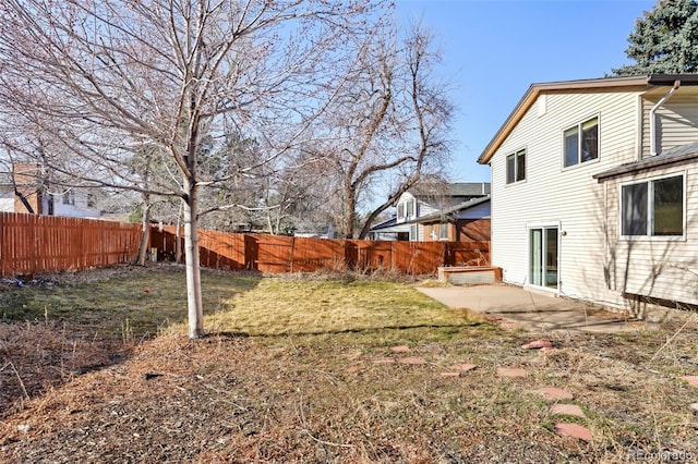 view of yard with a patio area and a fenced backyard