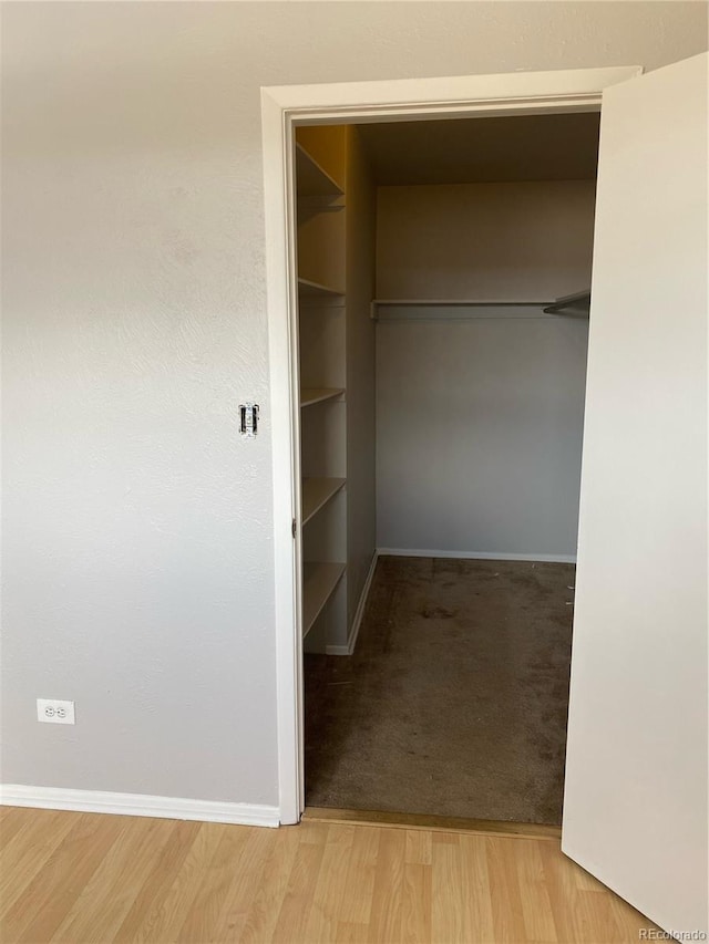 walk in closet with wood-type flooring