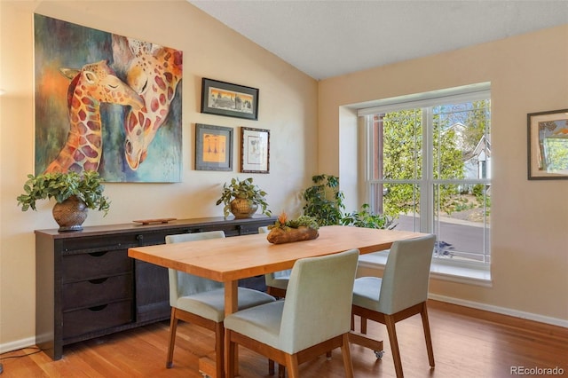 11446 W 105th Dr, Broomfield, CO 80021 - dining room with baseboards, light wood-style flooring, and lofted ceiling